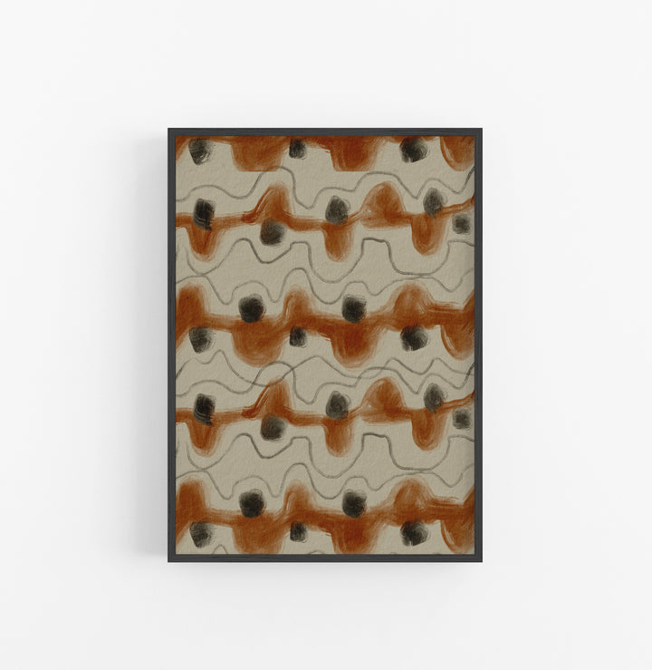 Cuadro con Marco Casual Ethnic Abstracto Ondulado Ocre Gris