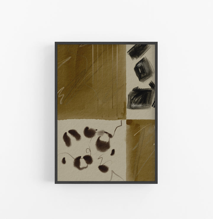 Cuadro con Marco Casual Ethnic Abstracto Pinceladas Marron Crema Negro