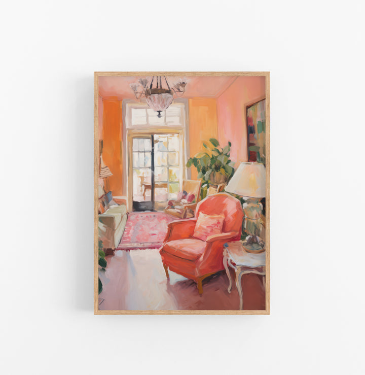 Cuadro con Marco Eclectic Acuarela Interior Naranja Rosado