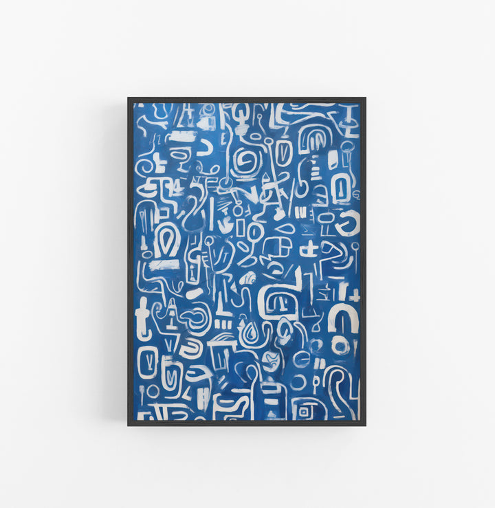 Cuadro con Marco Eclectic Abstracto Simbolos Blanco Azul