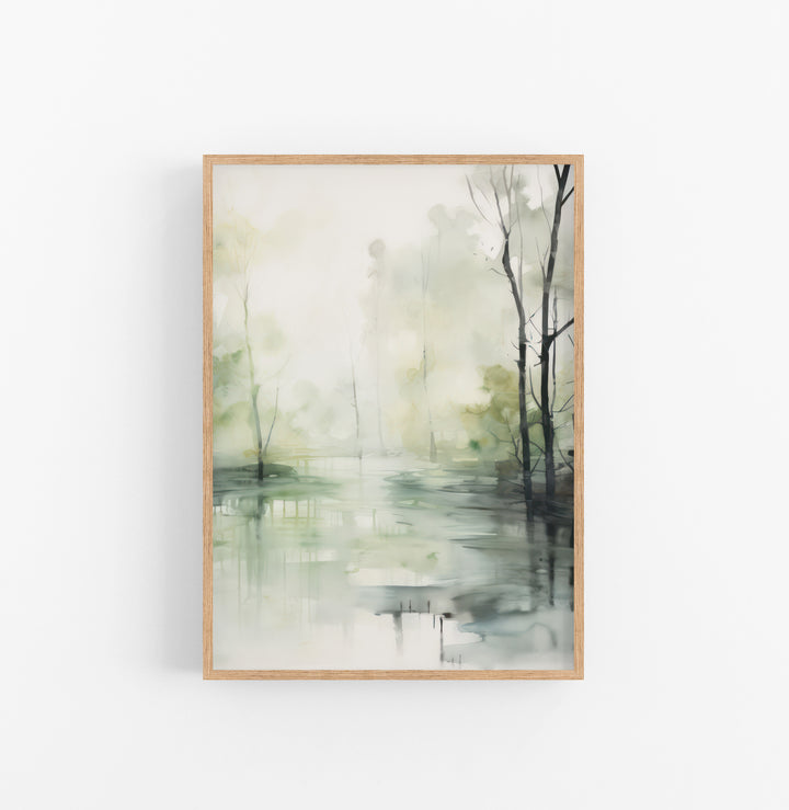 Cuadro con Marco Eclectic Acuarela Neblina Verde Gris