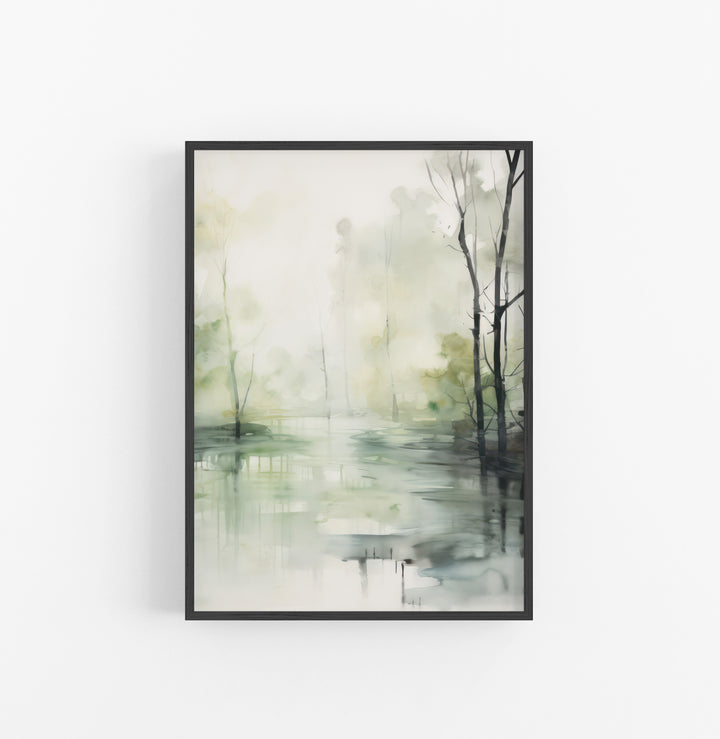 Cuadro con Marco Eclectic Acuarela Neblina Verde Gris