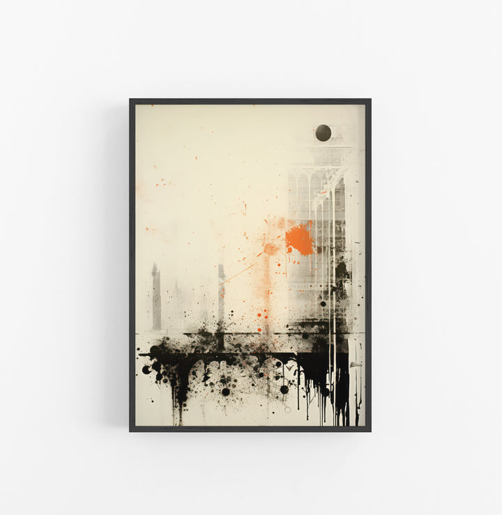 Cuadro con Marco Eclectic Abstracto Urbano Negro Naranja