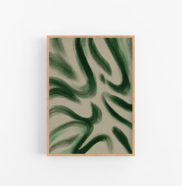 Cuadro con Marco Casual Ethnic Abstracto Pinceladas Verde Crema
