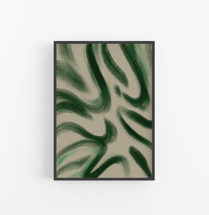 Cuadro con Marco Casual Ethnic Abstracto Pinceladas Verde Crema