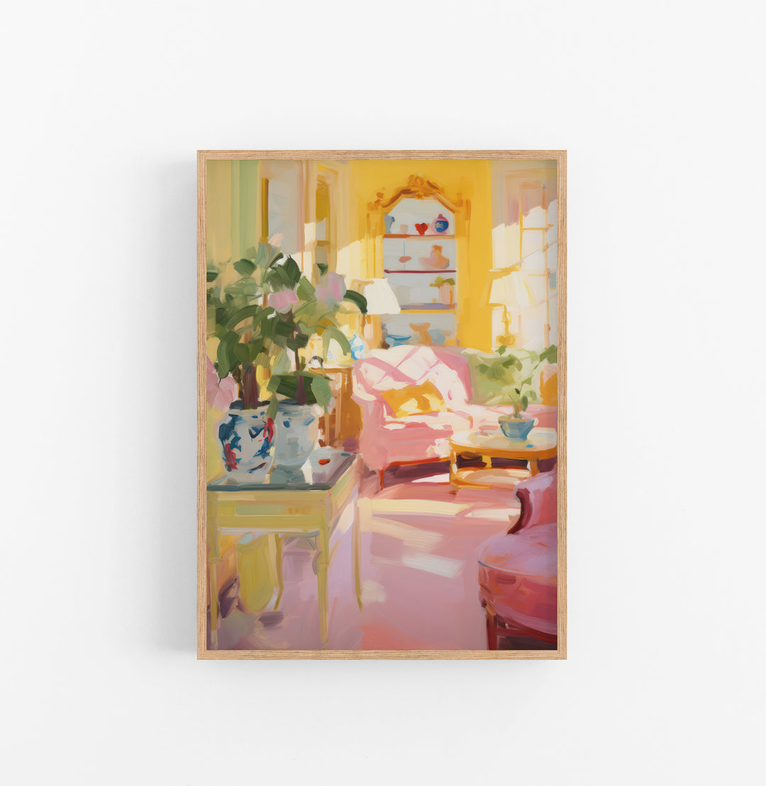 Cuadro con Marco Eclectic Acrilico Impressionista Rosa Amarillo Verde