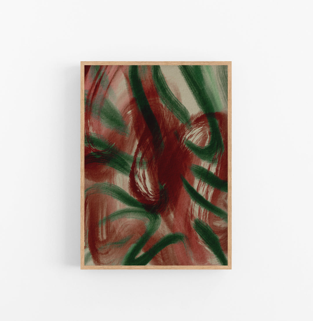 Cuadro con Marco Casual Ethnic Abstracto Pinceladas Verde Rojo V