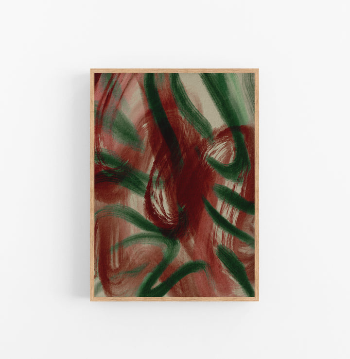 Cuadro con Marco Casual Ethnic Abstracto Pinceladas Verde Rojo V