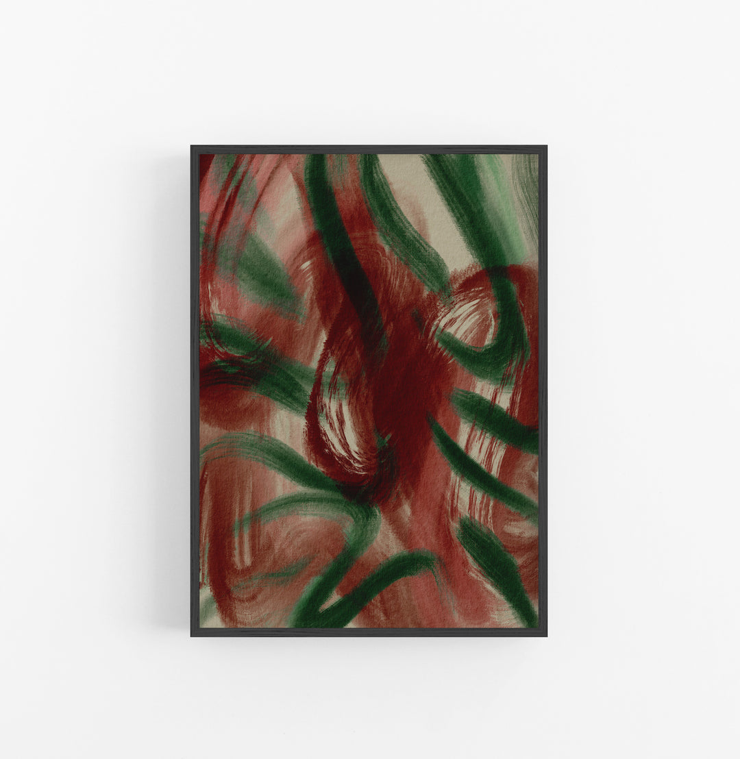 Cuadro con Marco Casual Ethnic Abstracto Pinceladas Verde Rojo V