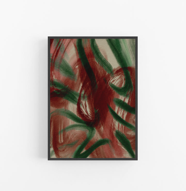 Cuadro con Marco Casual Ethnic Abstracto Pinceladas Verde Rojo V