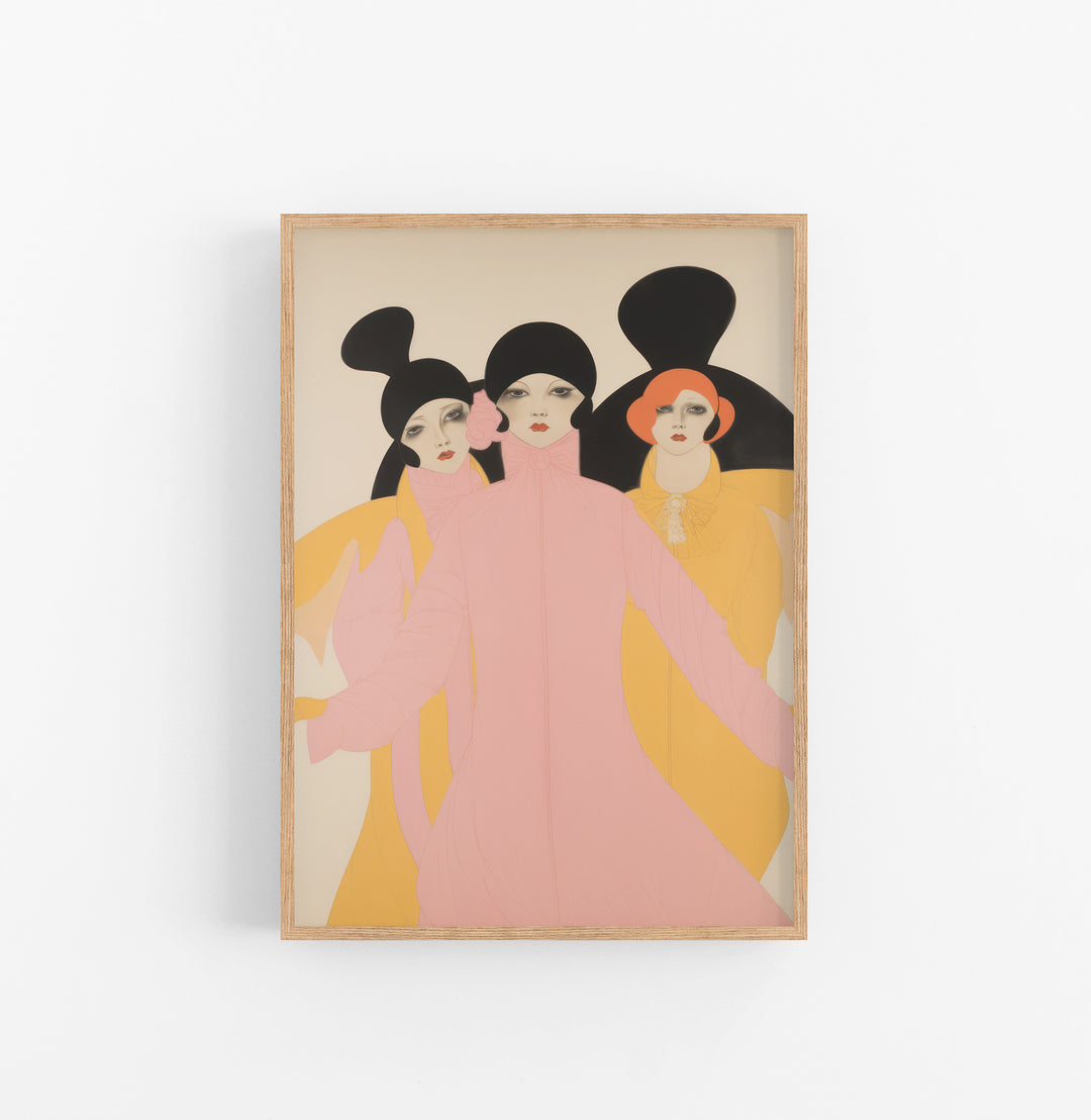 Cuadro con Marco Eclectic Art Deco Rosado Negro Amarillo
