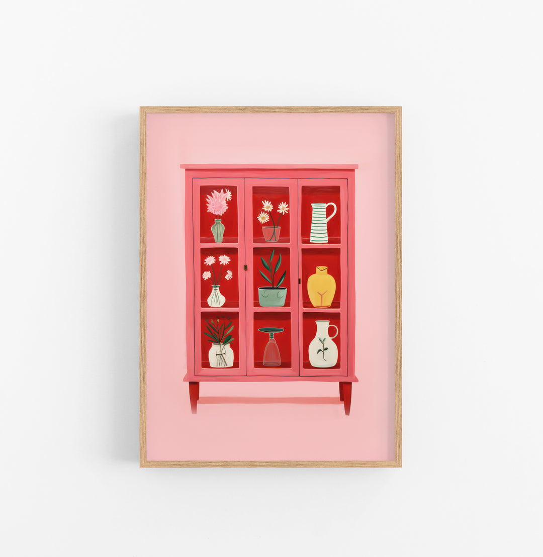 Cuadro con Marco Eclectic Decorativo Jarrones Flores Rosa Rojo