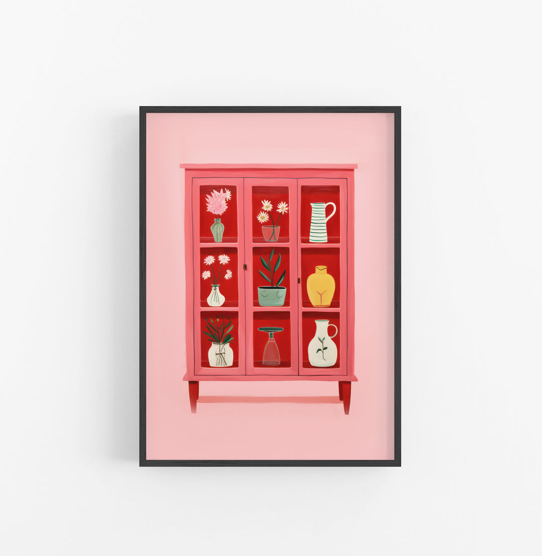 Cuadro con Marco Eclectic Decorativo Jarrones Flores Rosa Rojo