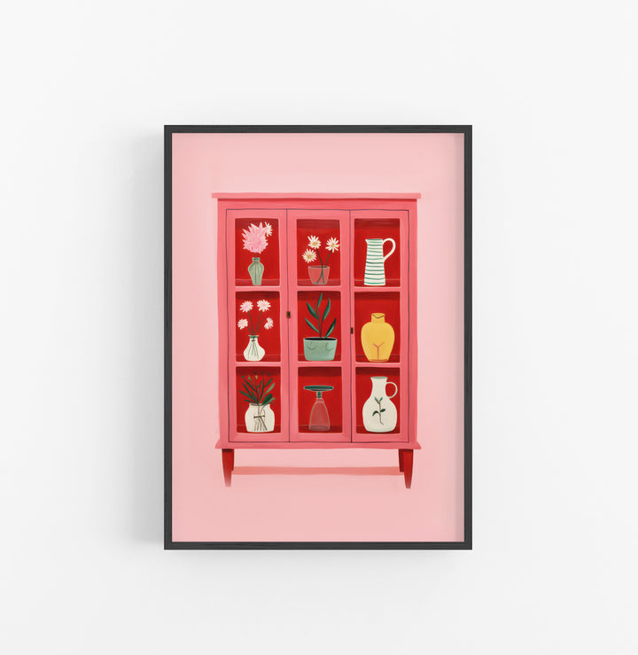 Cuadro con Marco Eclectic Decorativo Jarrones Flores Rosa Rojo