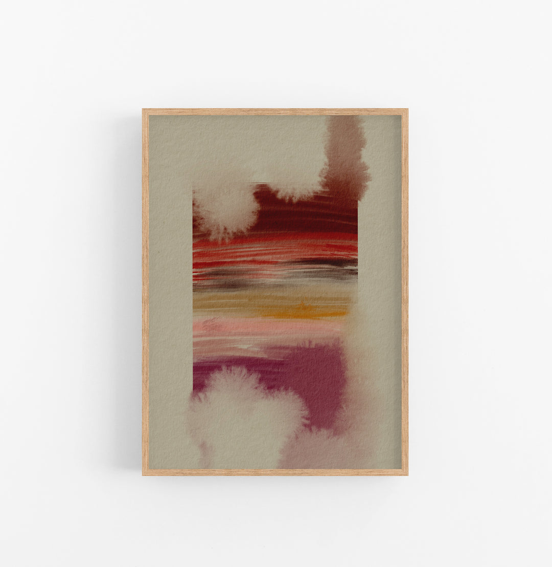 Cuadro con Marco Casual Ethnic Acuarela Abstracta Rojo Beige Ocre Purpura