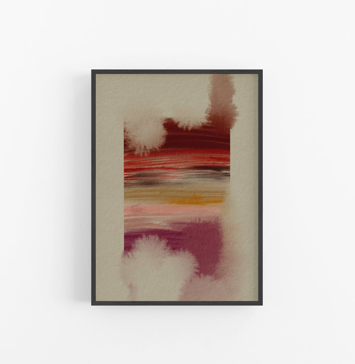 Cuadro con Marco Casual Ethnic Acuarela Abstracta Rojo Beige Ocre Purpura