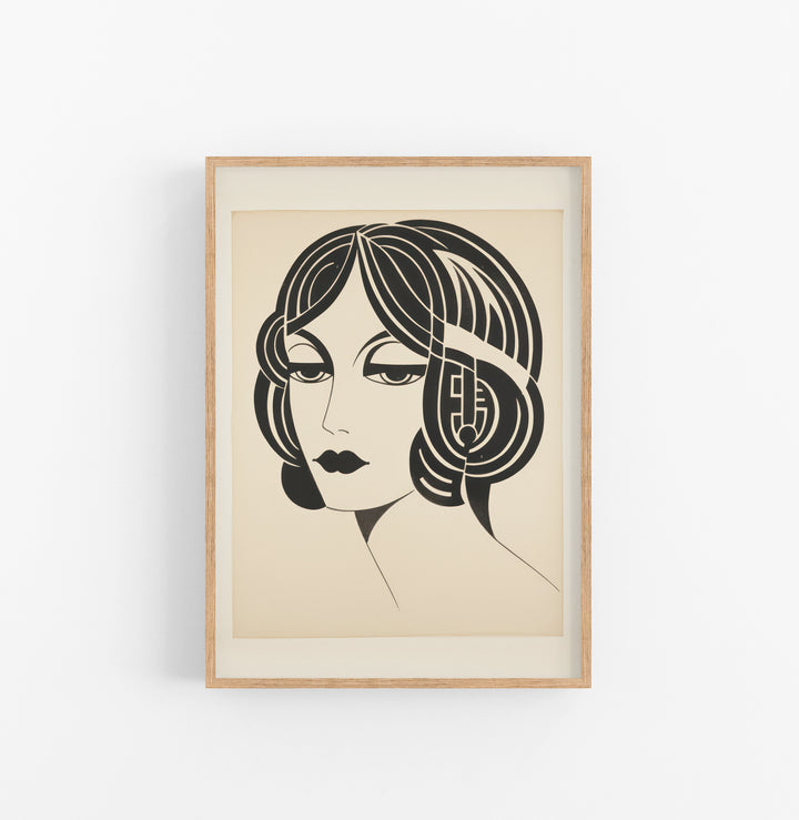 Cuadro con Marco Eclectic Art Deco Blanco Negro Rostro Femenina