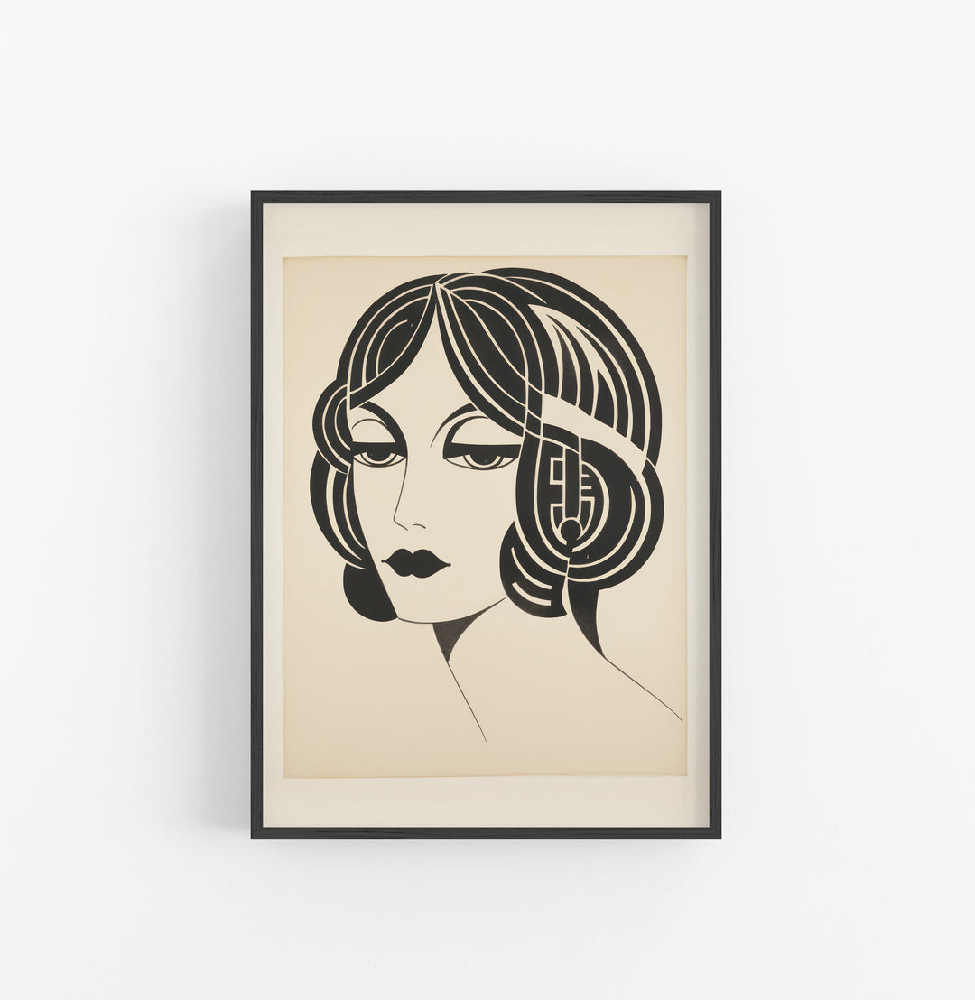 Cuadro con Marco Eclectic Art Deco Blanco Negro Rostro Femenina