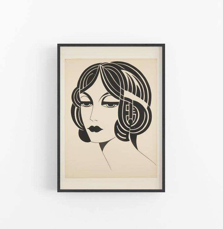 Cuadro con Marco Eclectic Art Deco Blanco Negro Rostro Femenina