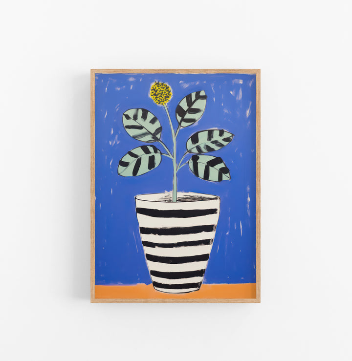 Cuadro con Marco Eclectic Botanico Abstracto Azul Negro Amarillo