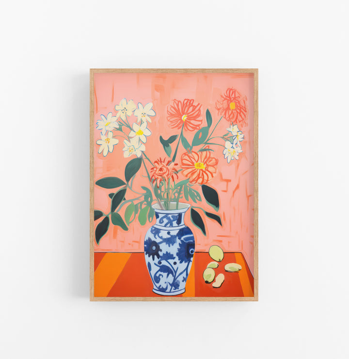 Cuadro con Marco Eclectic Floral Jarron Azul Naranja Rosa