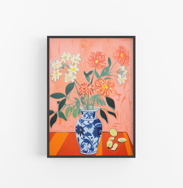 Cuadro con Marco Eclectic Floral Jarron Azul Naranja Rosa
