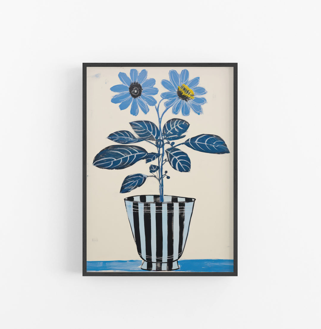 Cuadro con Marco Eclectic Floral Abstracto Azul Negro