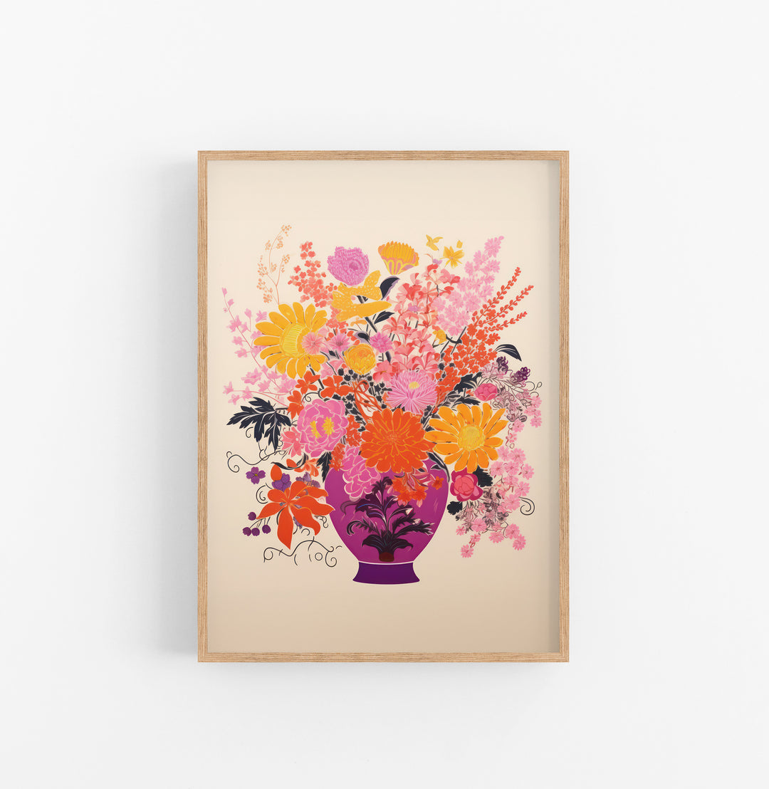 Cuadro con Marco Eclectic Floral Botanico Naranja Morado Rosa