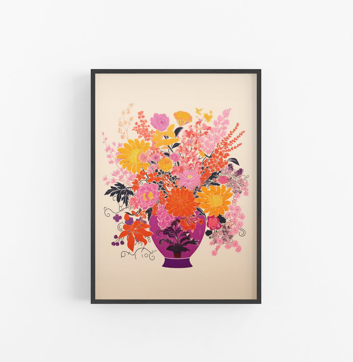 Cuadro con Marco Eclectic Floral Botanico Naranja Morado Rosa