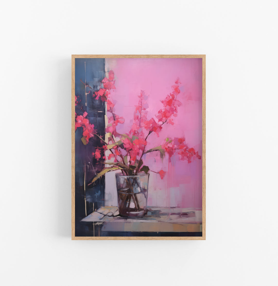 Cuadro con Marco Eclectic Floral Pintura Rosado Azul