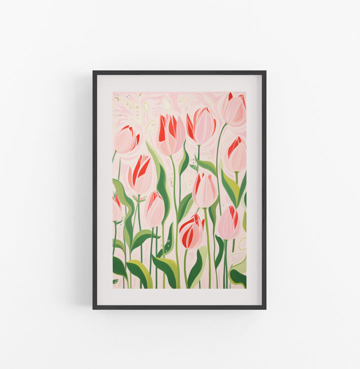 Cuadro con Marco Eclectic Floral Tulipanes Rosa Verde