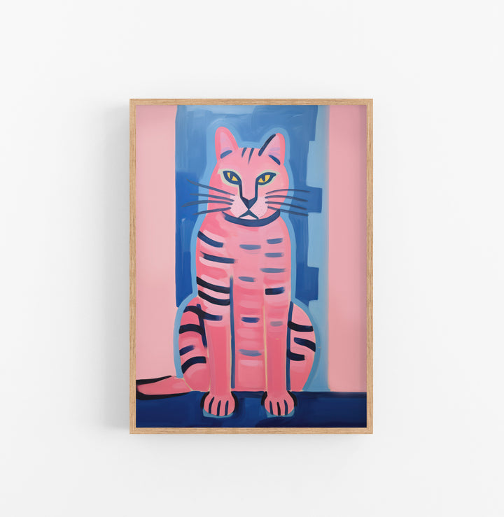 Cuadro con Marco Eclectic Gato Abstracto Rosado Azul