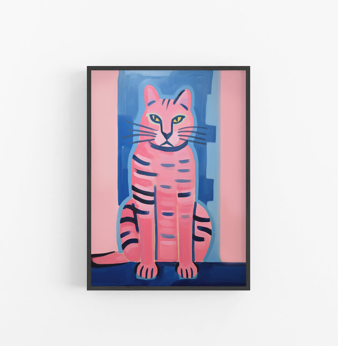 Cuadro con Marco Eclectic Gato Abstracto Rosado Azul