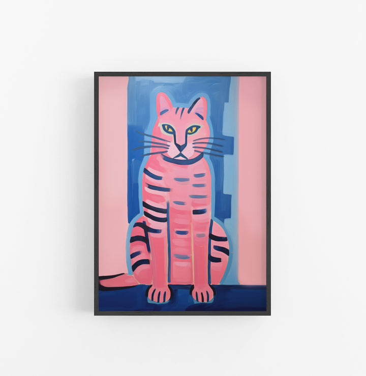 Cuadro con Marco Eclectic Gato Abstracto Rosado Azul