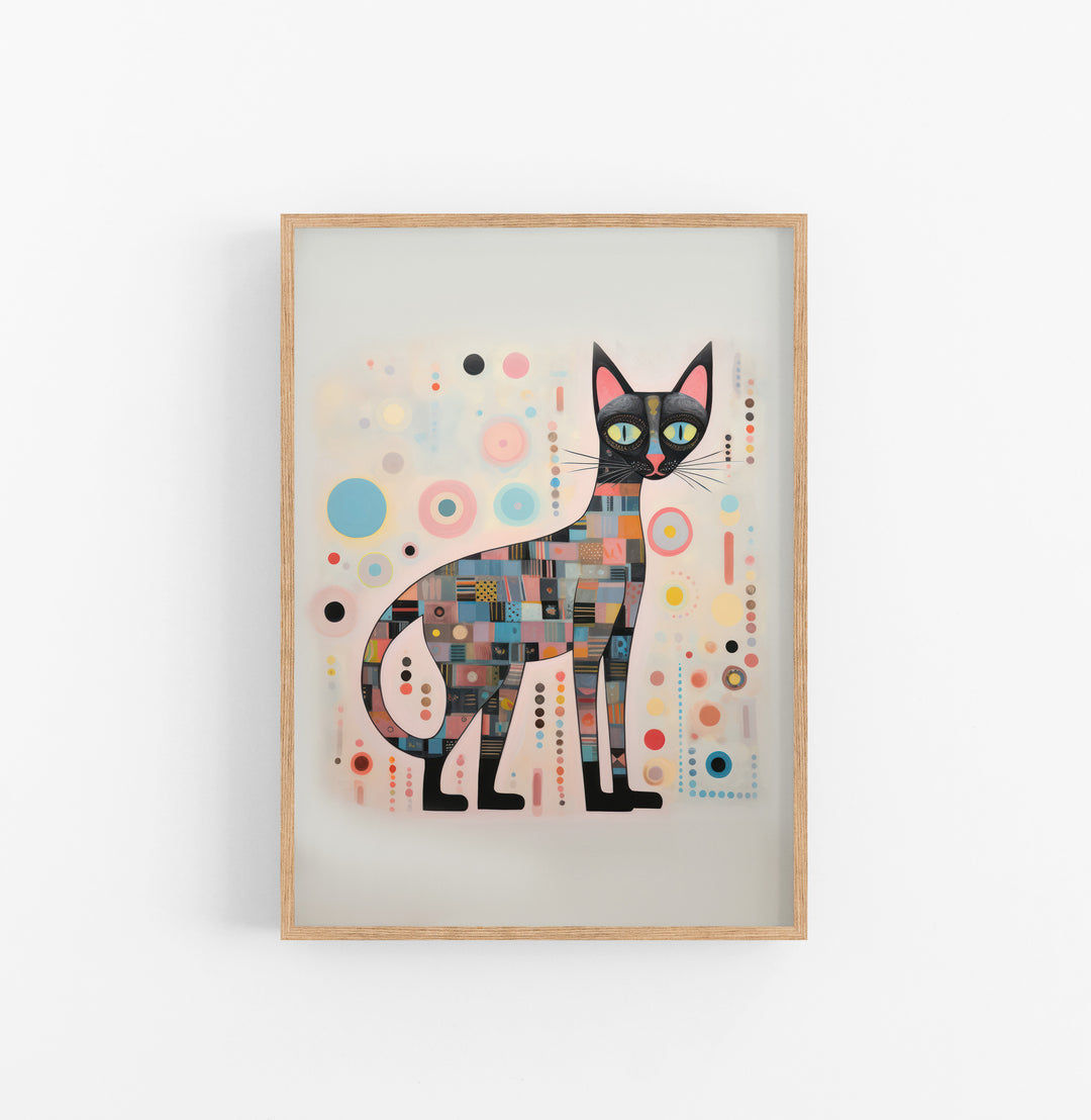 Cuadro con Marco Eclectic Gato Geometrico Azul Rosa Negro