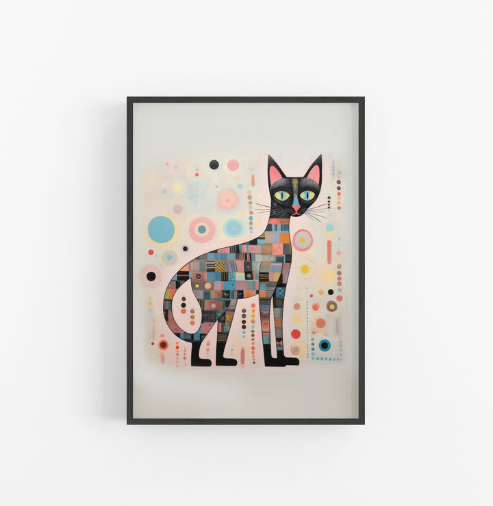 Cuadro con Marco Eclectic Gato Geometrico Azul Rosa Negro