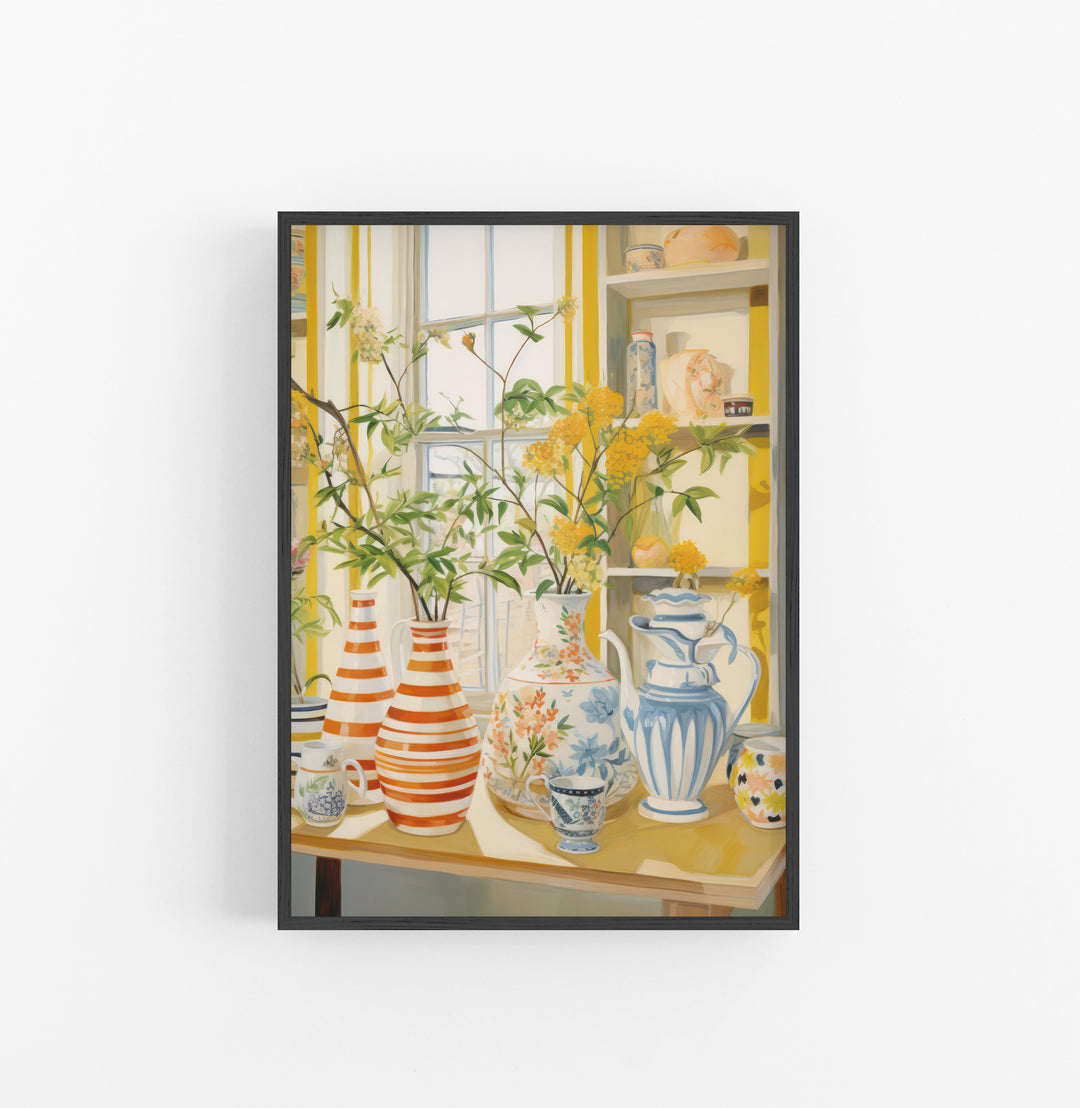 Cuadro con Marco Eclectic Floral Vintage Amarillo Azul