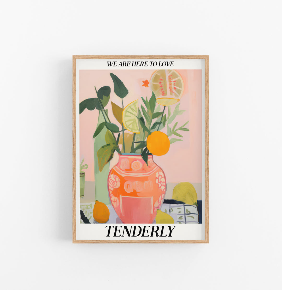 Cuadro con Marco Eclectic Flores Frutas Naranja Verde Rosado
