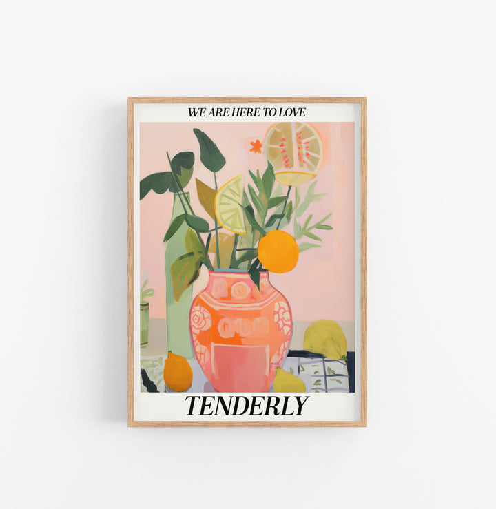 Cuadro con Marco Eclectic Flores Frutas Naranja Verde Rosado