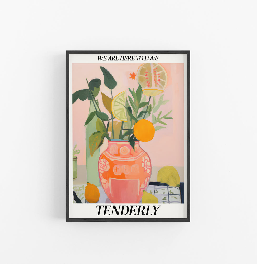 Cuadro con Marco Eclectic Flores Frutas Naranja Verde Rosado