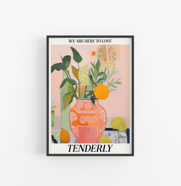 Cuadro con Marco Eclectic Flores Frutas Naranja Verde Rosado