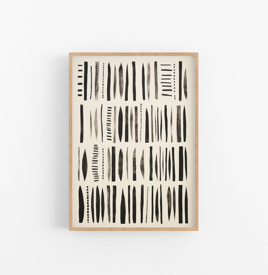 Cuadro con Marco Eclectic Lineas Irregulares Minimalista Negro Crema