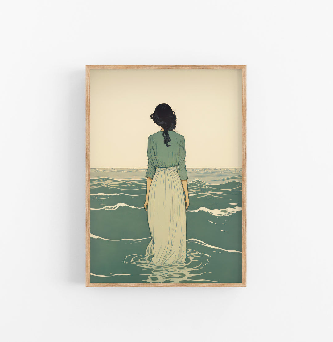Cuadro con Marco Eclectic Minimalista Fondo Mar Verde Azulado Crudo
