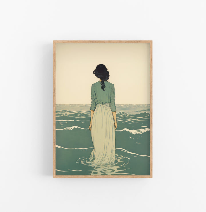 Cuadro con Marco Eclectic Minimalista Fondo Mar Verde Azulado Crudo