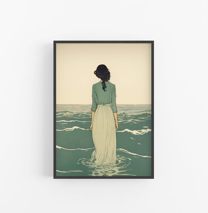 Cuadro con Marco Eclectic Minimalista Fondo Mar Verde Azulado Crudo