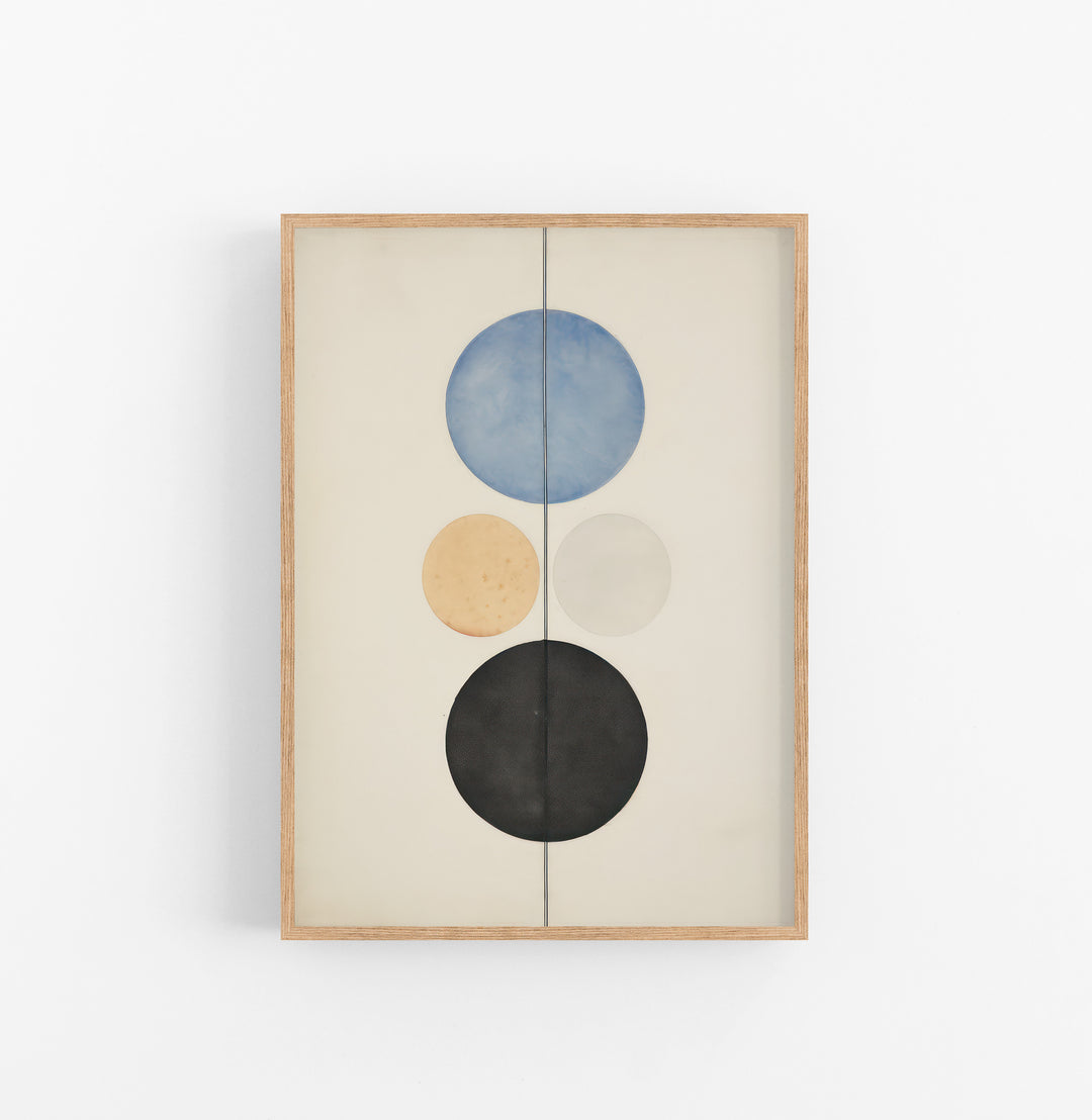 Cuadro con Marco Eclectic Minimalista Circulos Azul Negro Beige