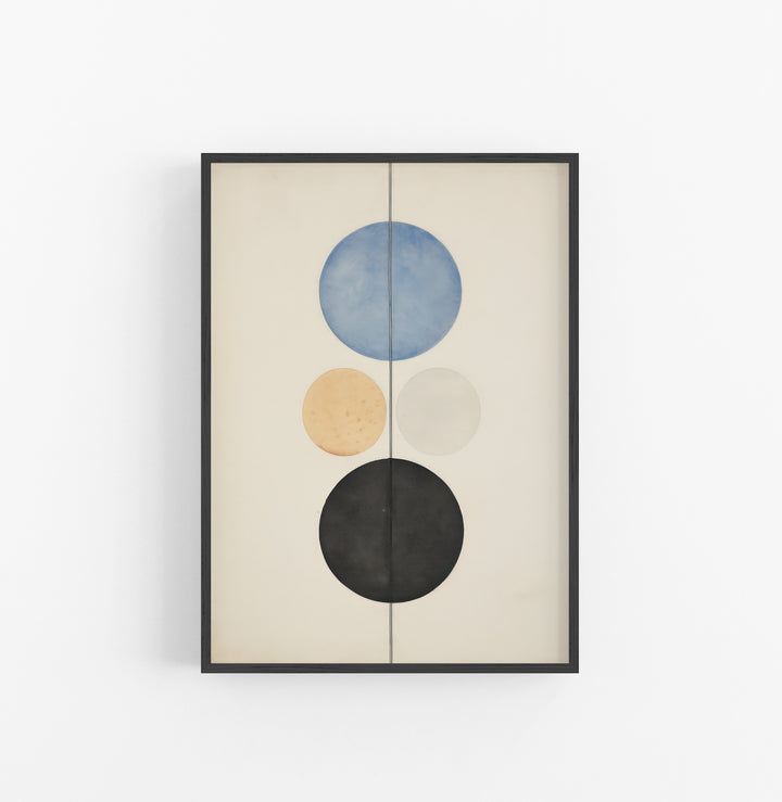 Cuadro con Marco Eclectic Minimalista Circulos Azul Negro Beige