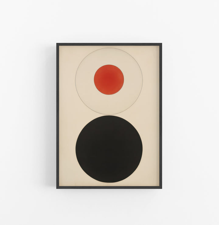 Cuadro con Marco Eclectic Minimalista Circulos Rojo Negro