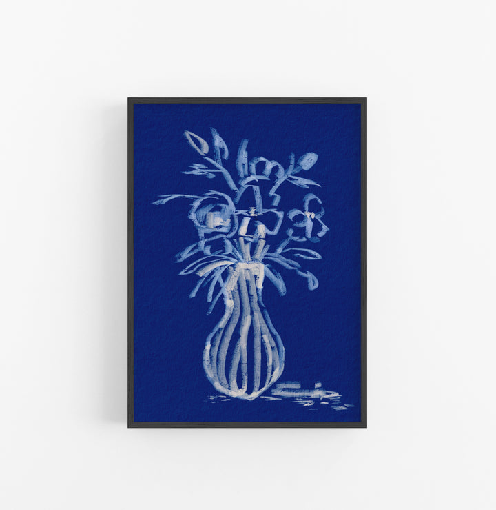 Cuadro con Marco Casual Ethnic Floral Esbozo Pintura Blanco Azul