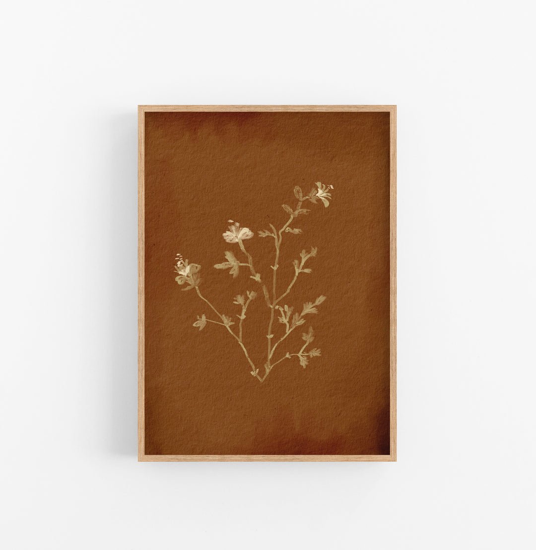 Cuadro con Marco Casual Ethnic Floral Minimalista Beige Marron